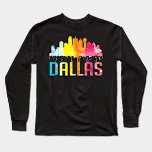 Dallas Texas Retro Watercolor Skyline Art Souvenir Gift Tank Top.png Long Sleeve T-Shirt